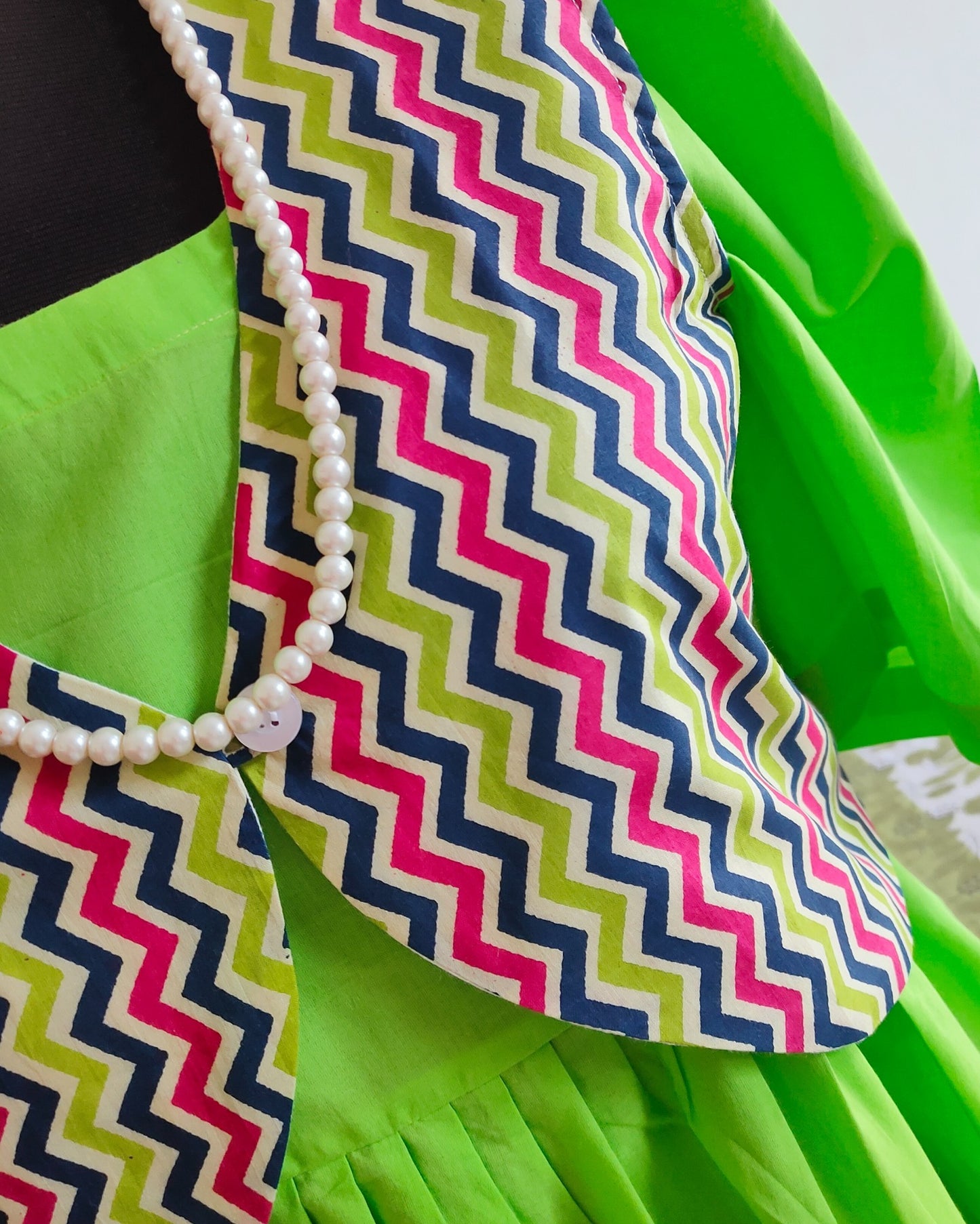 Green Cotton Midi Dress with Cotton Overcoat