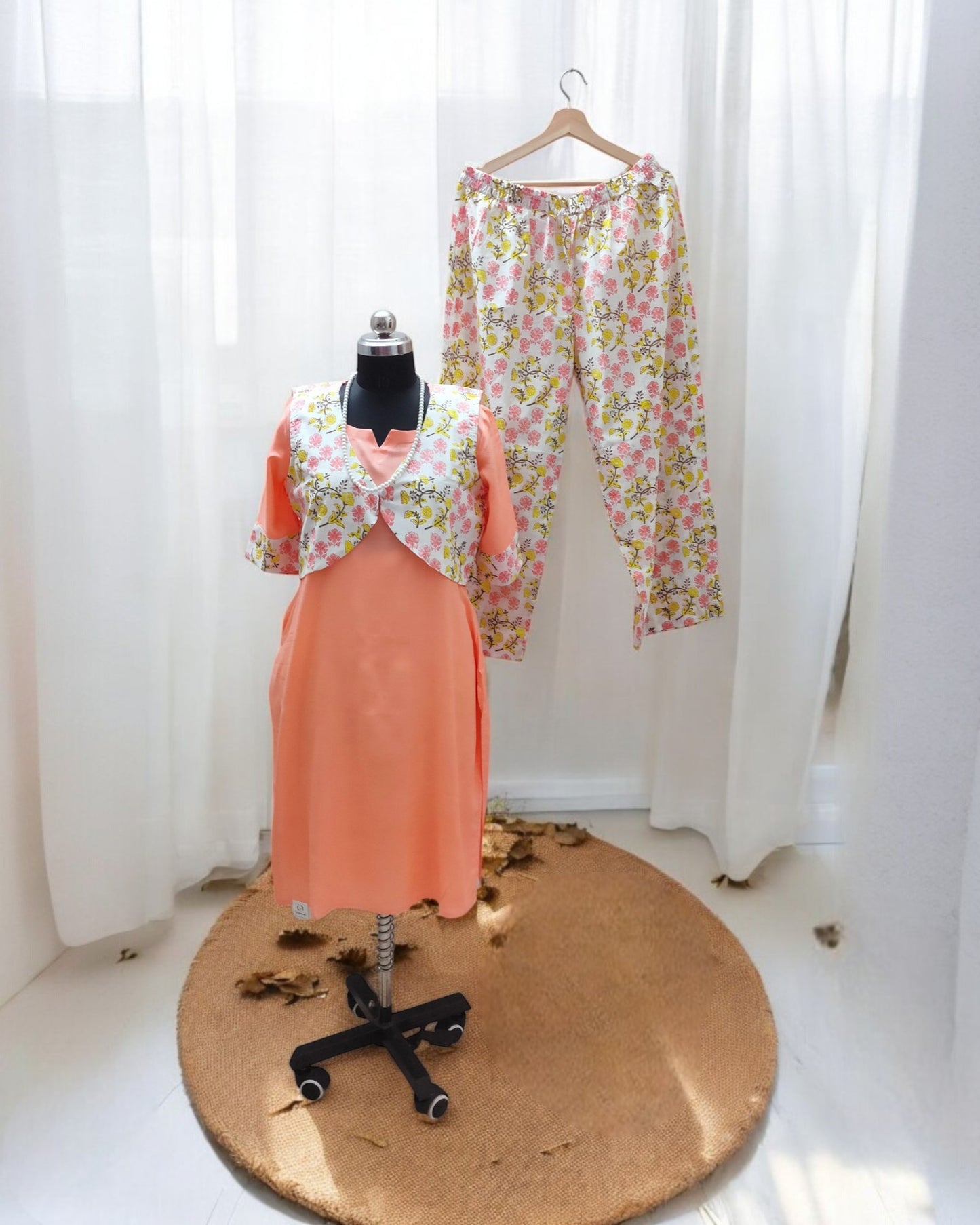 Peach Palazzo suits with Overcoat
