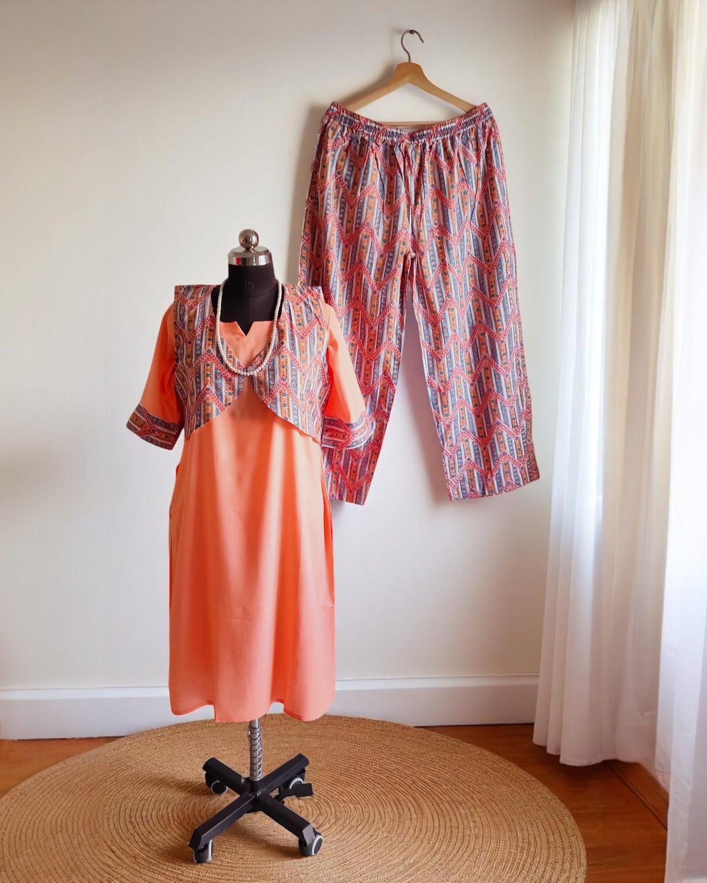 Peach Palazzo suits with Overcoat