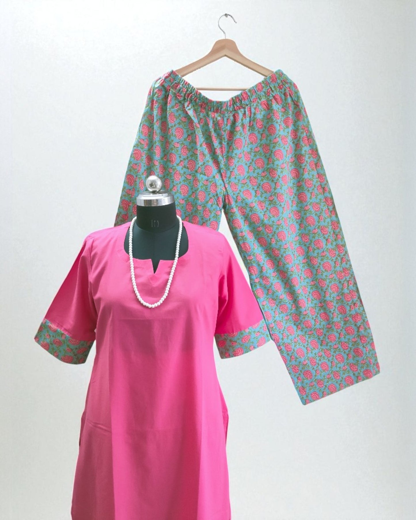 Pink and green Cotton palazzo sets