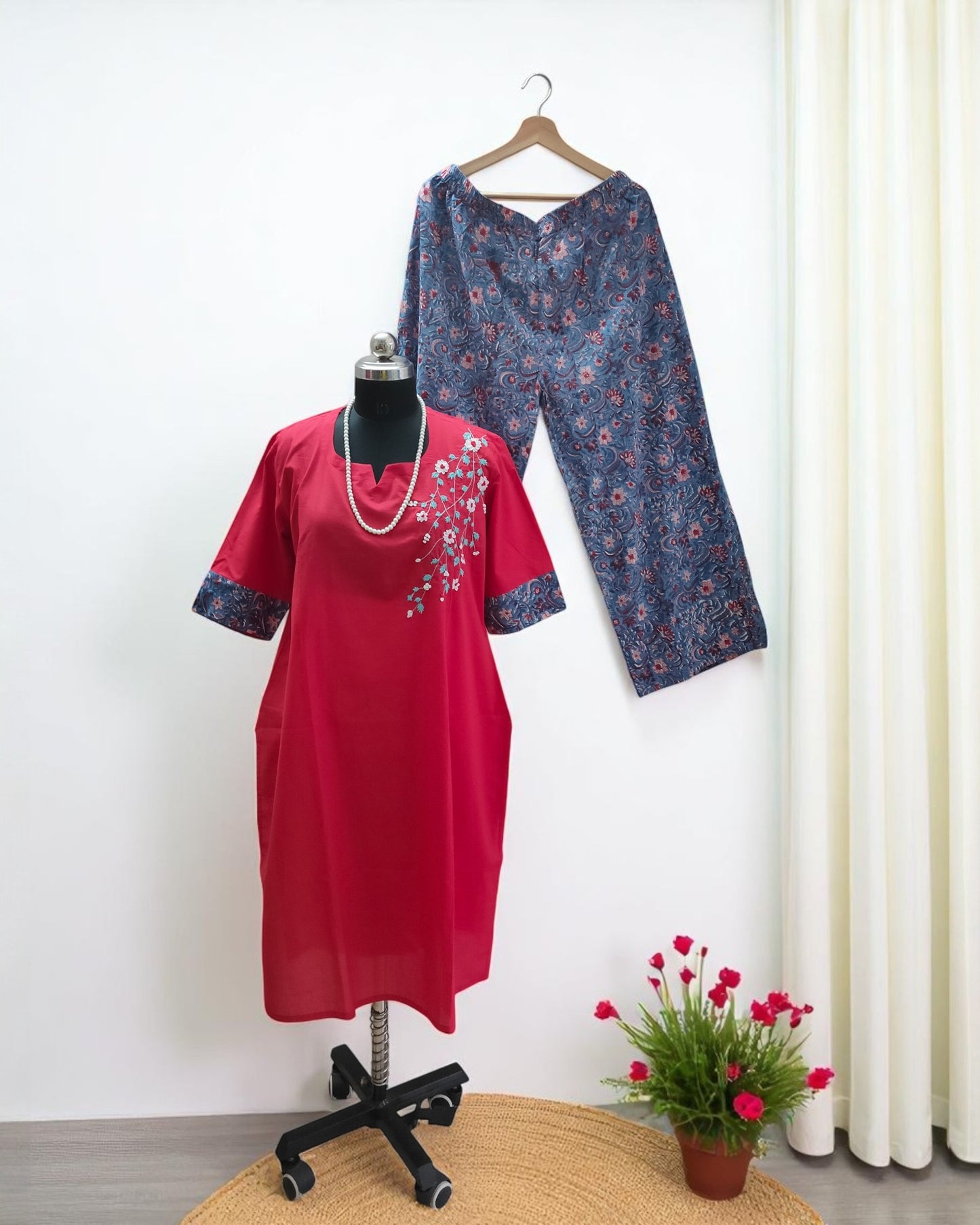 Ribbon Embroidered Red Suits