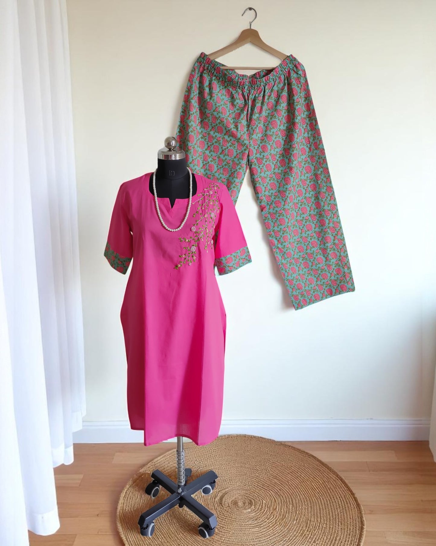 Ribbon Embroidered Pink Suits