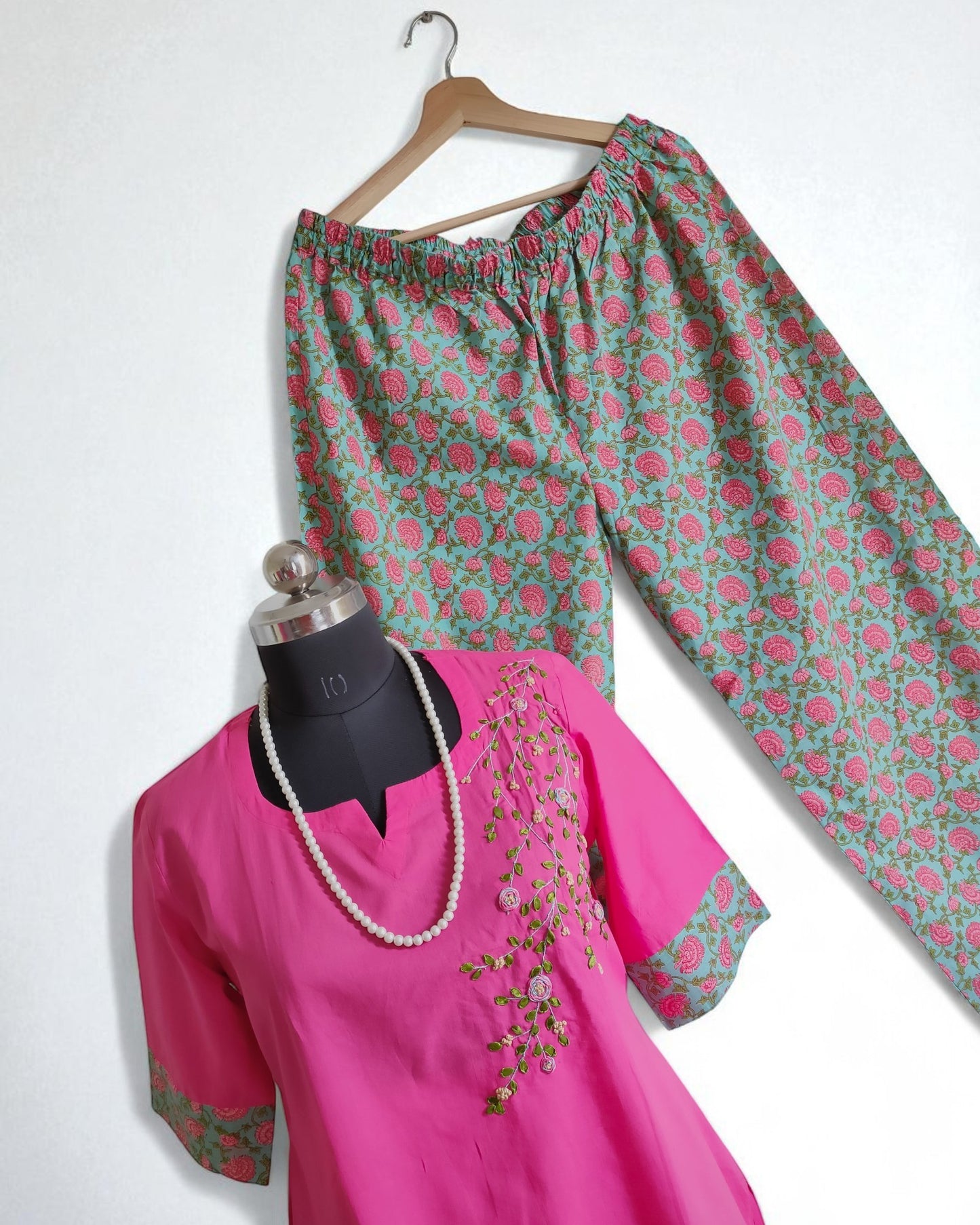 Ribbon Embroidered Pink Suits