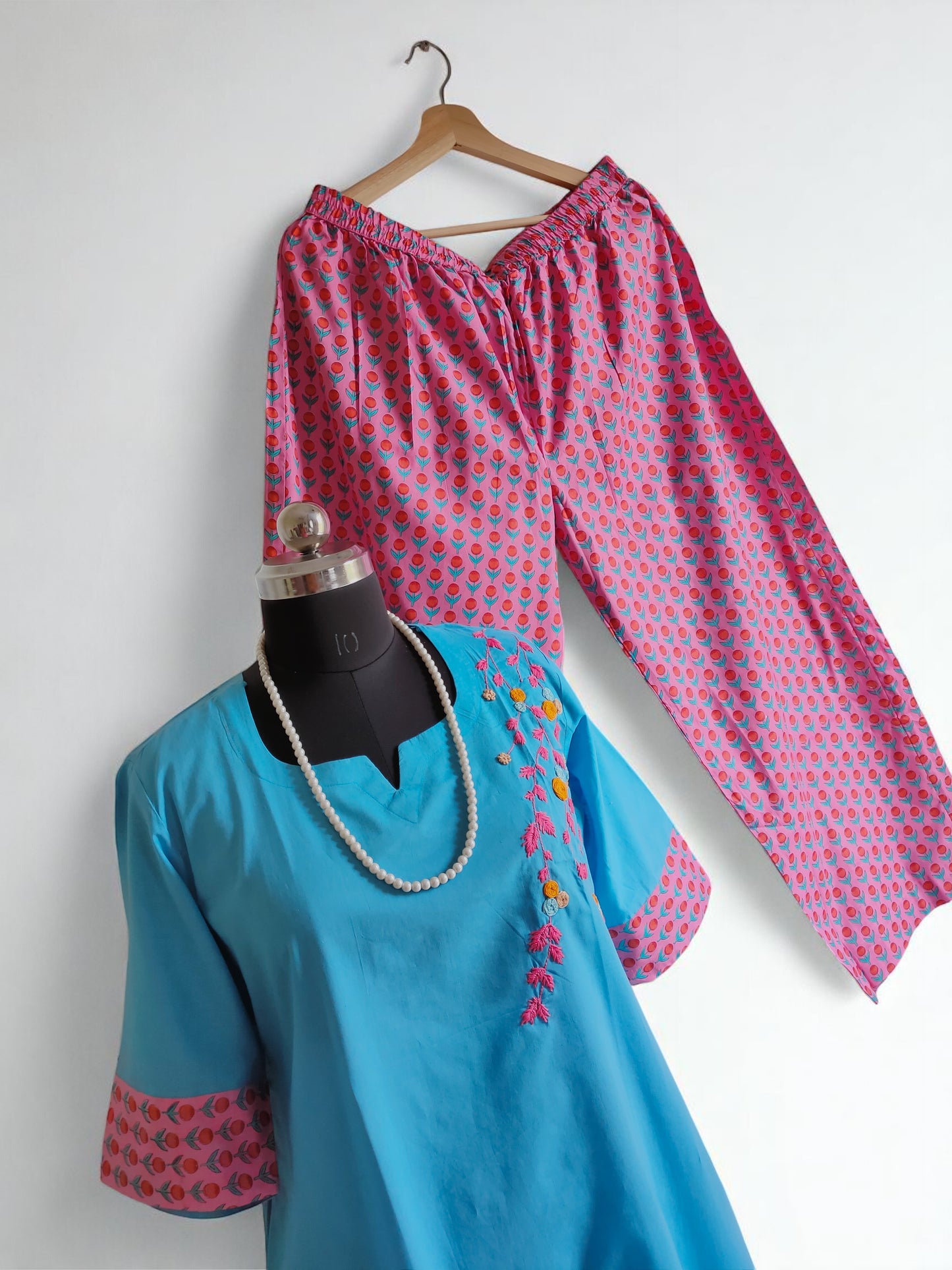 Blue and Pink Cotton Palazzo sets