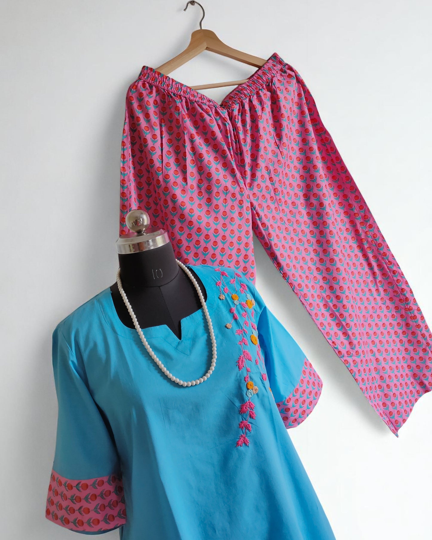 Blue and Pink Cotton Palazzo sets