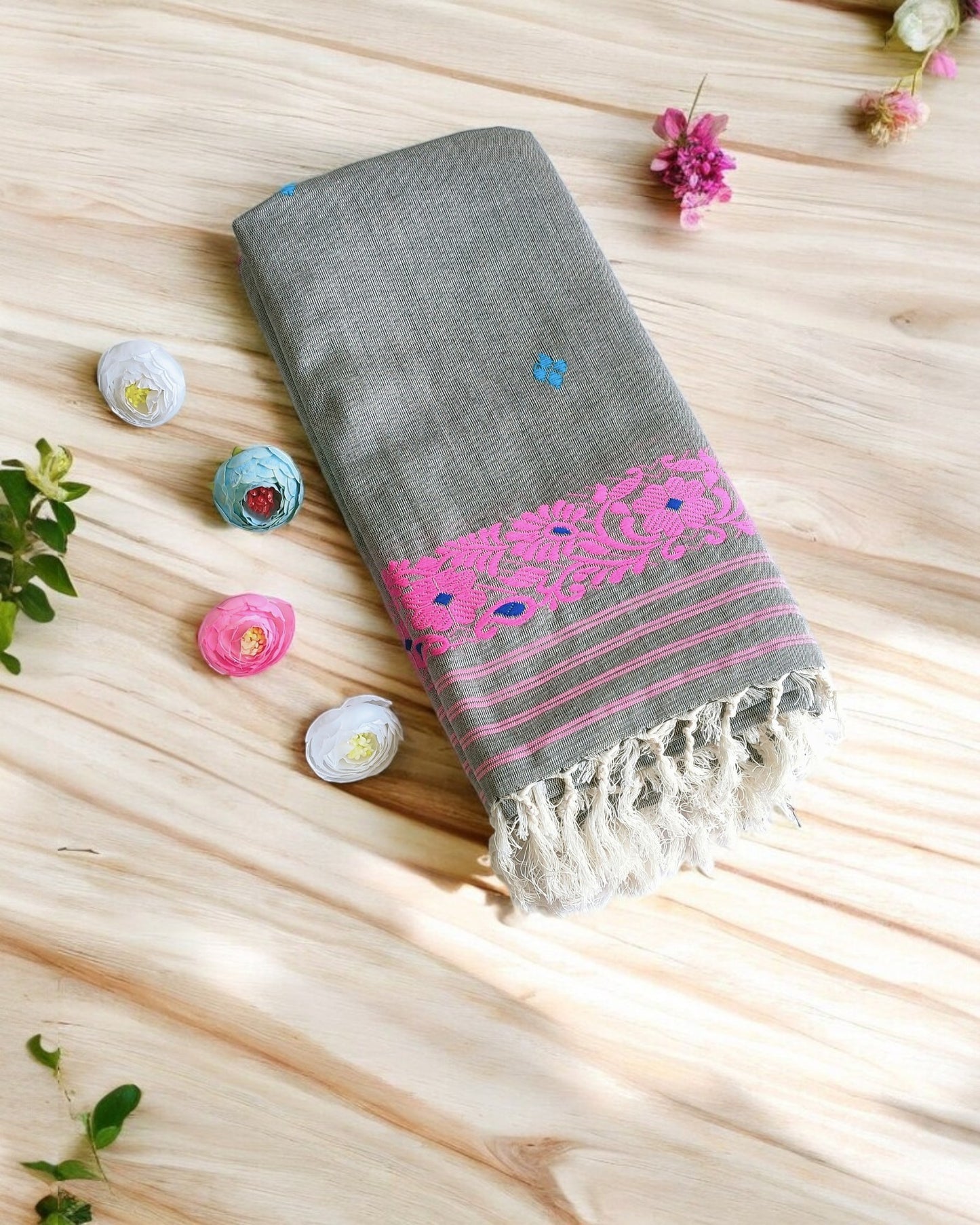 Grey Pink Handloom Dupatta