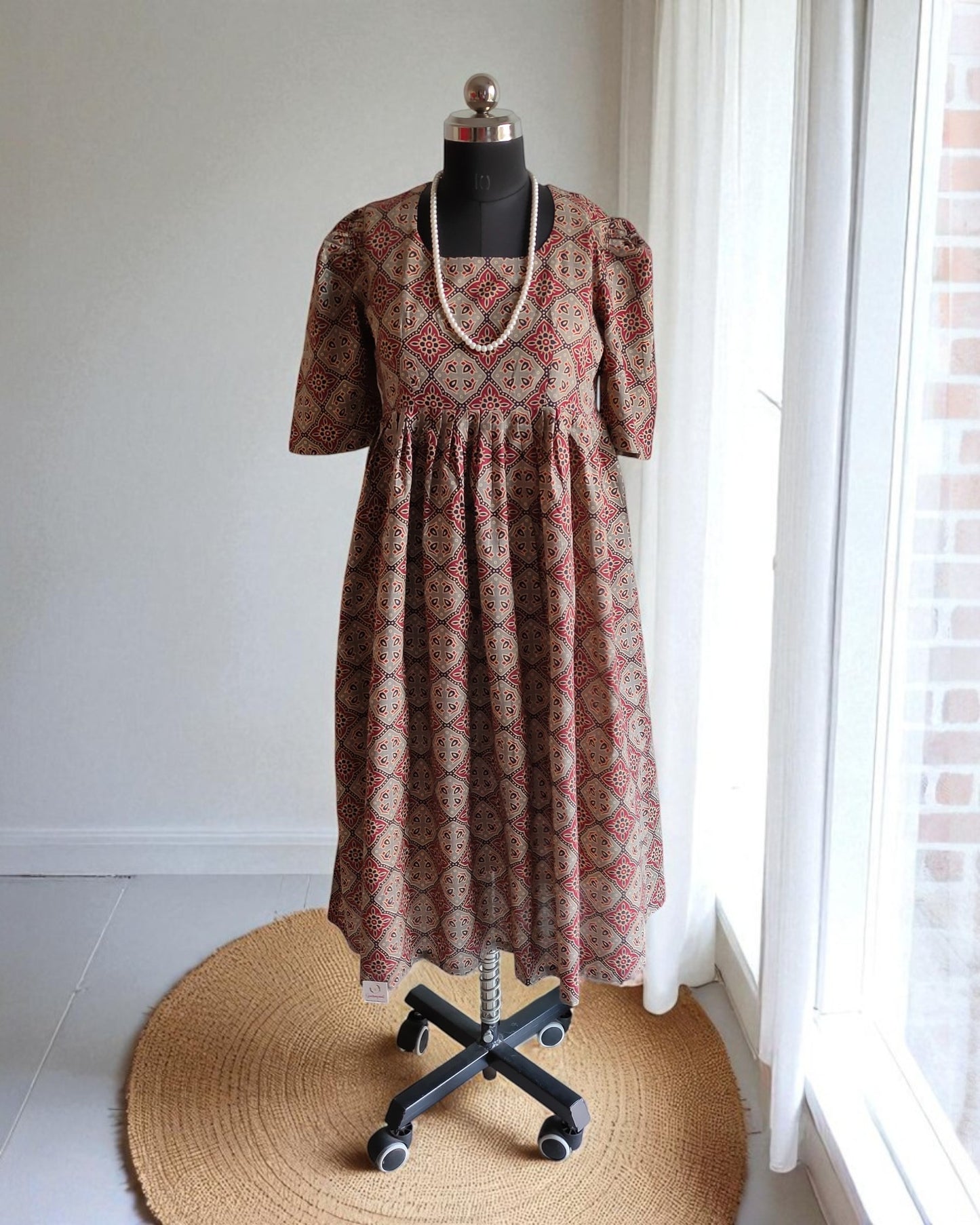 Ajrakh Cotton Midi Dress for women