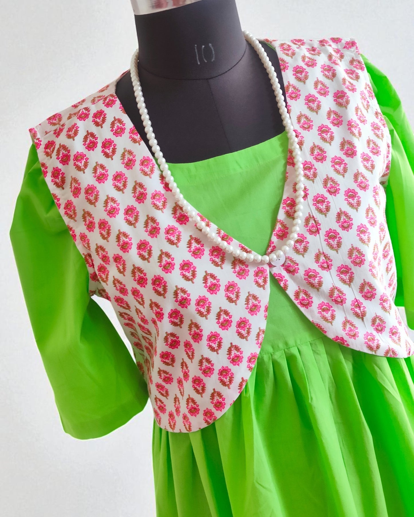 Pure Cotton Green Midi Dress with Overcoat