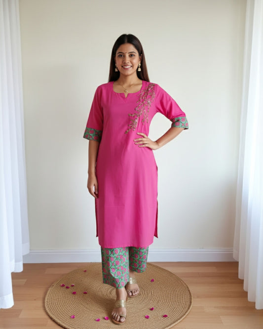 Ribbon Embroidered Pink Suits