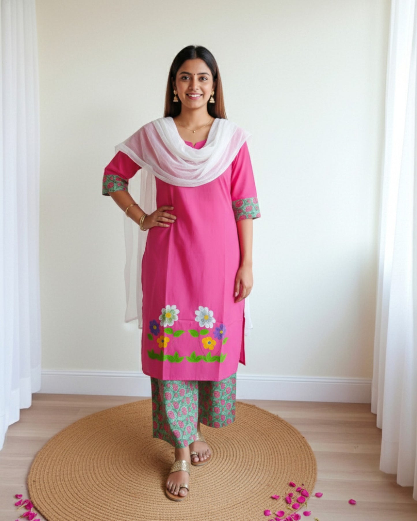 Handpainted Pink Palazzo suits