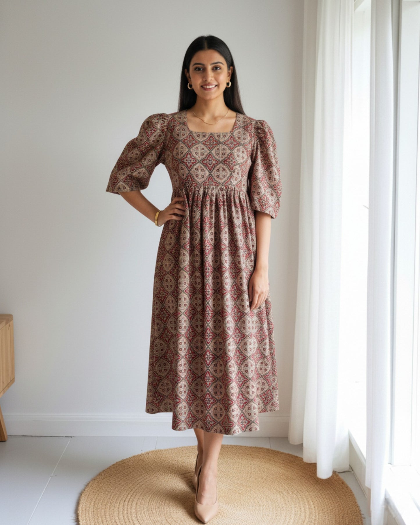 Ajrakh Cotton Midi Dress for women