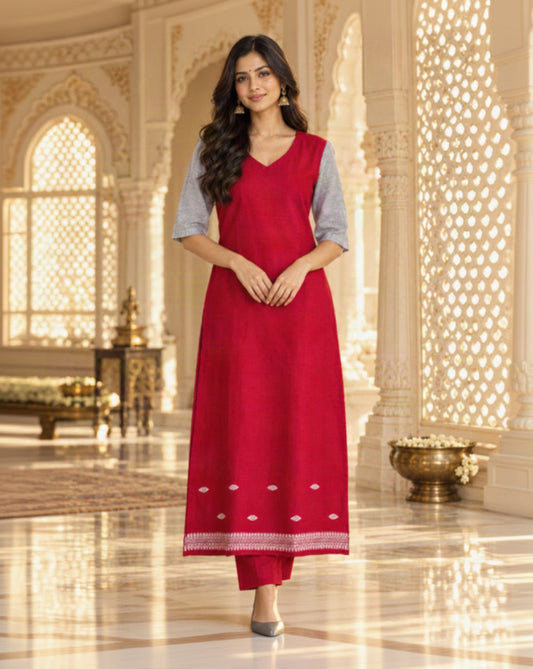 Red Handloom Kurti