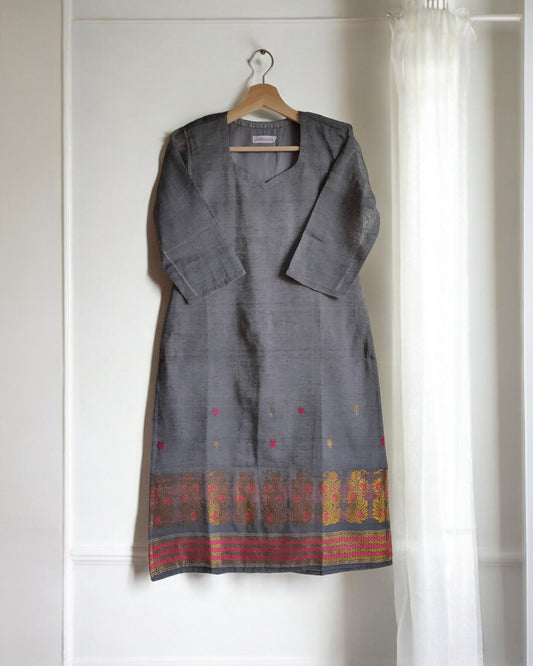Grey Handloom Zari Kurti