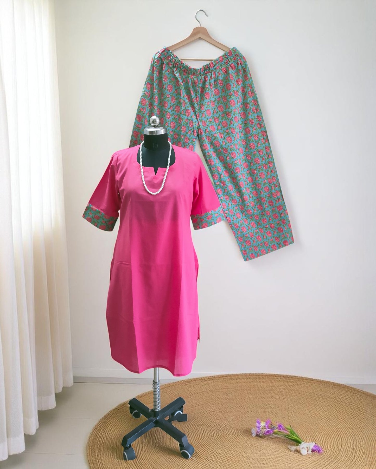Pink and green Cotton palazzo sets