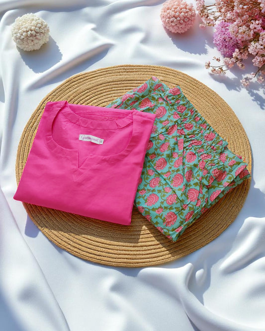 Pink and green Cotton palazzo sets