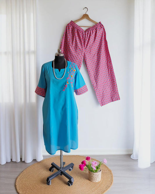 Blue and Pink Cotton Palazzo sets