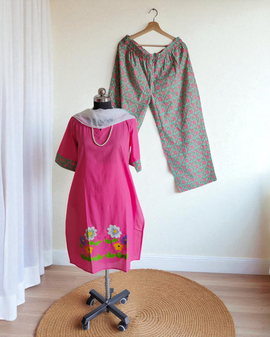 Handpainted Pink Palazzo suits