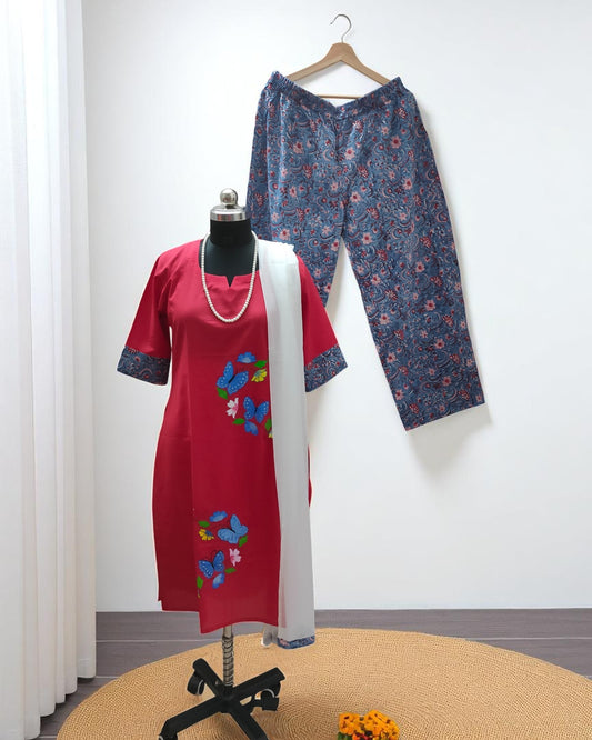 Handpainted Red Palazzo suits
