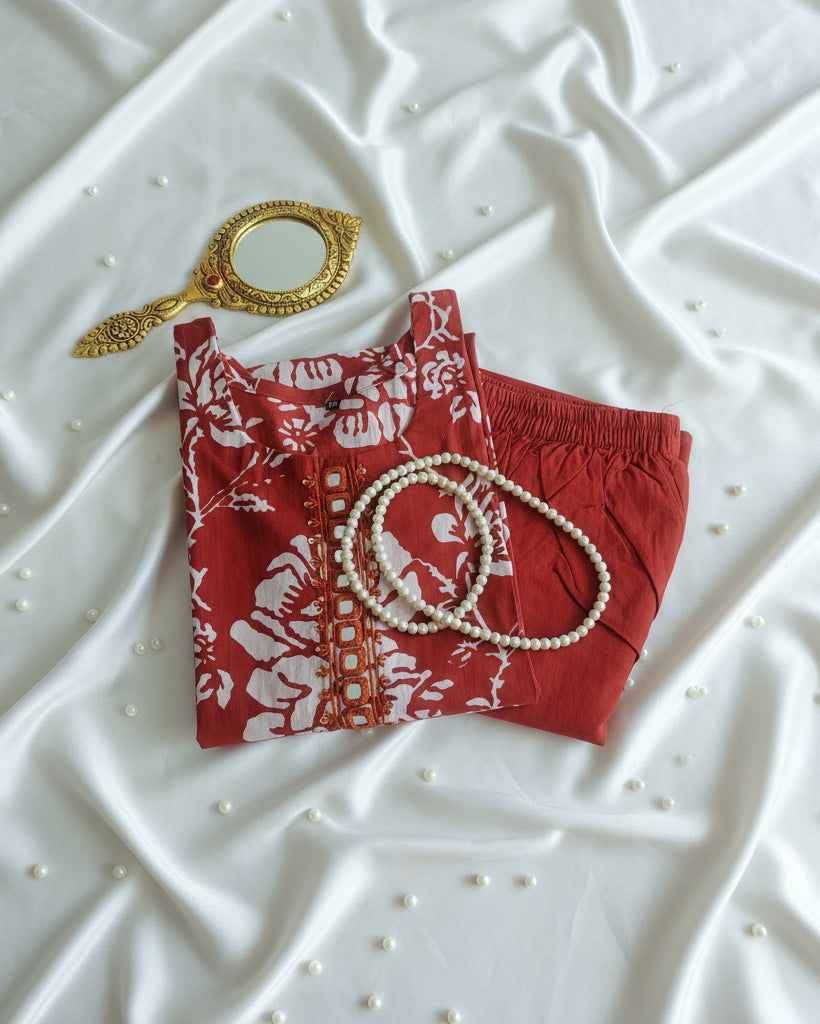 Pure Cotton Mirror Work Kurta Set