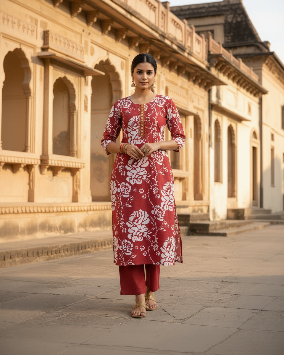 Pure Cotton Mirror Work Kurta Set