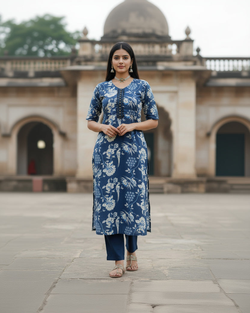 Pure Cotton Blue Kurta Set