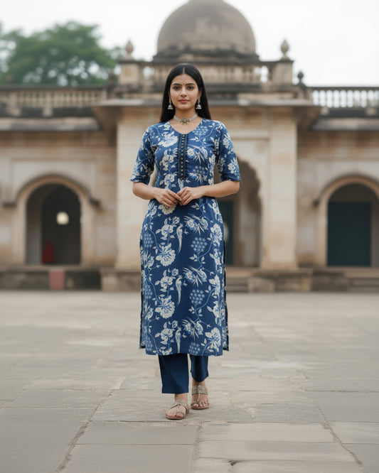 Pure Cotton Blue Kurta Set