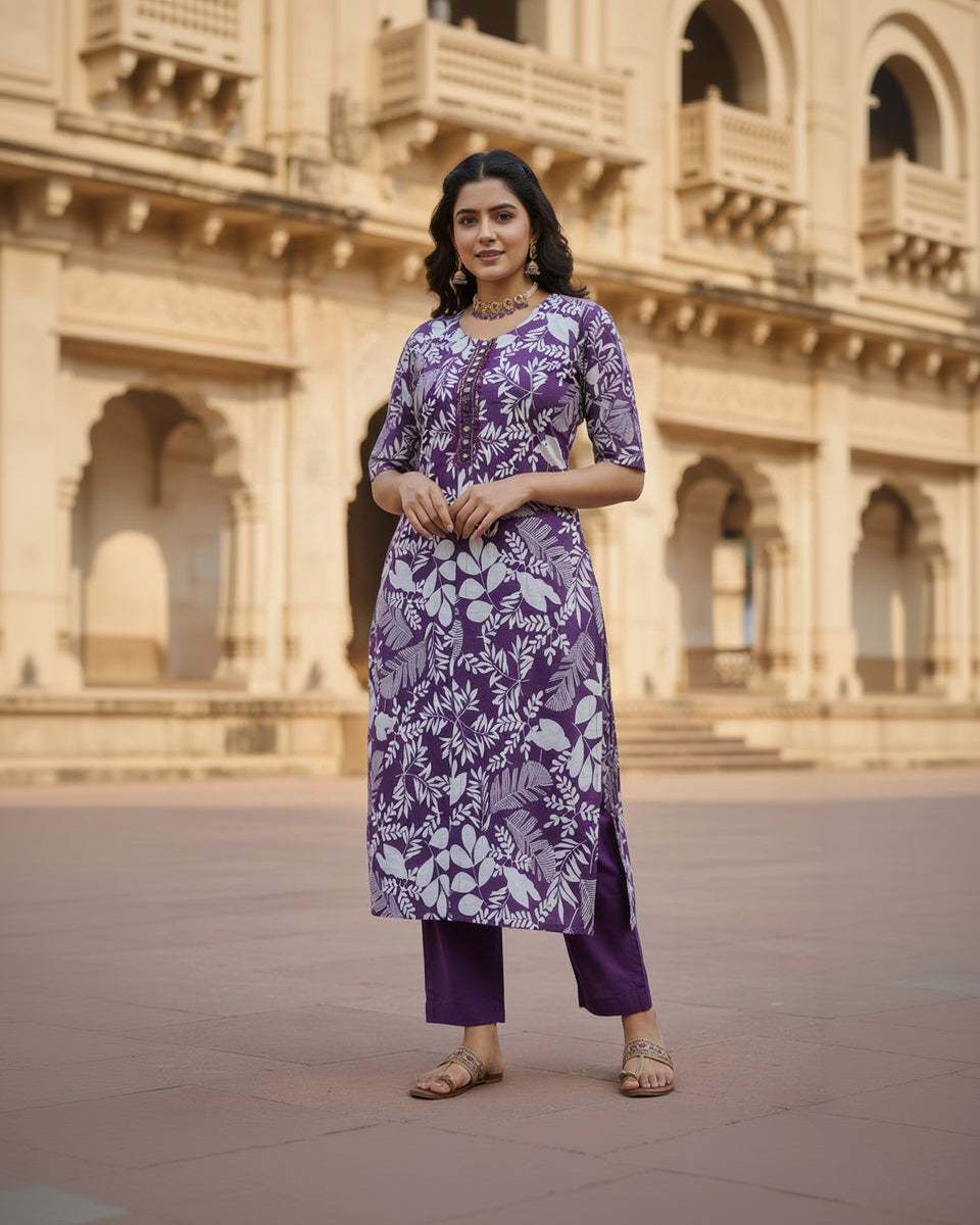 Pure Cotton Purple Kurta Set