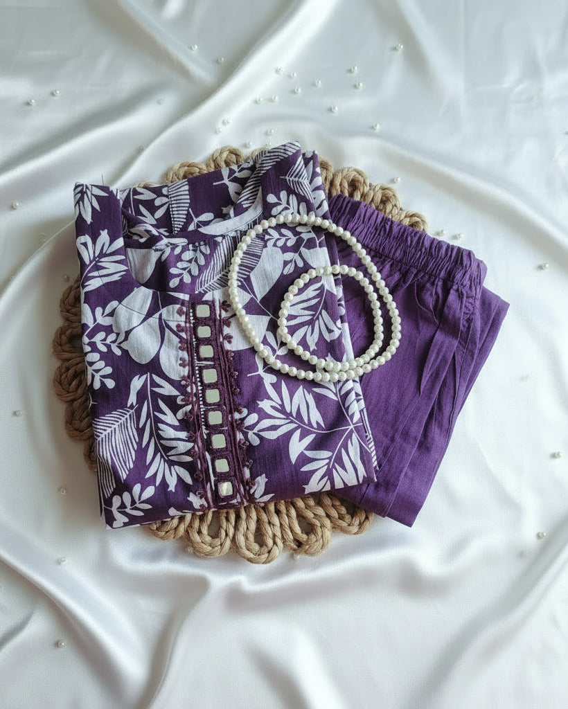 Pure Cotton Purple Kurta Set