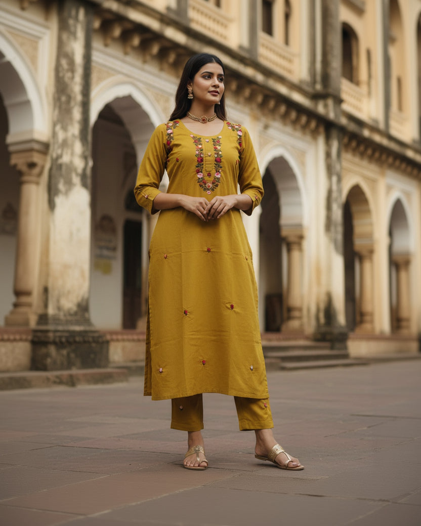 Bullion Knot Hand Embroidery Cotton Suit