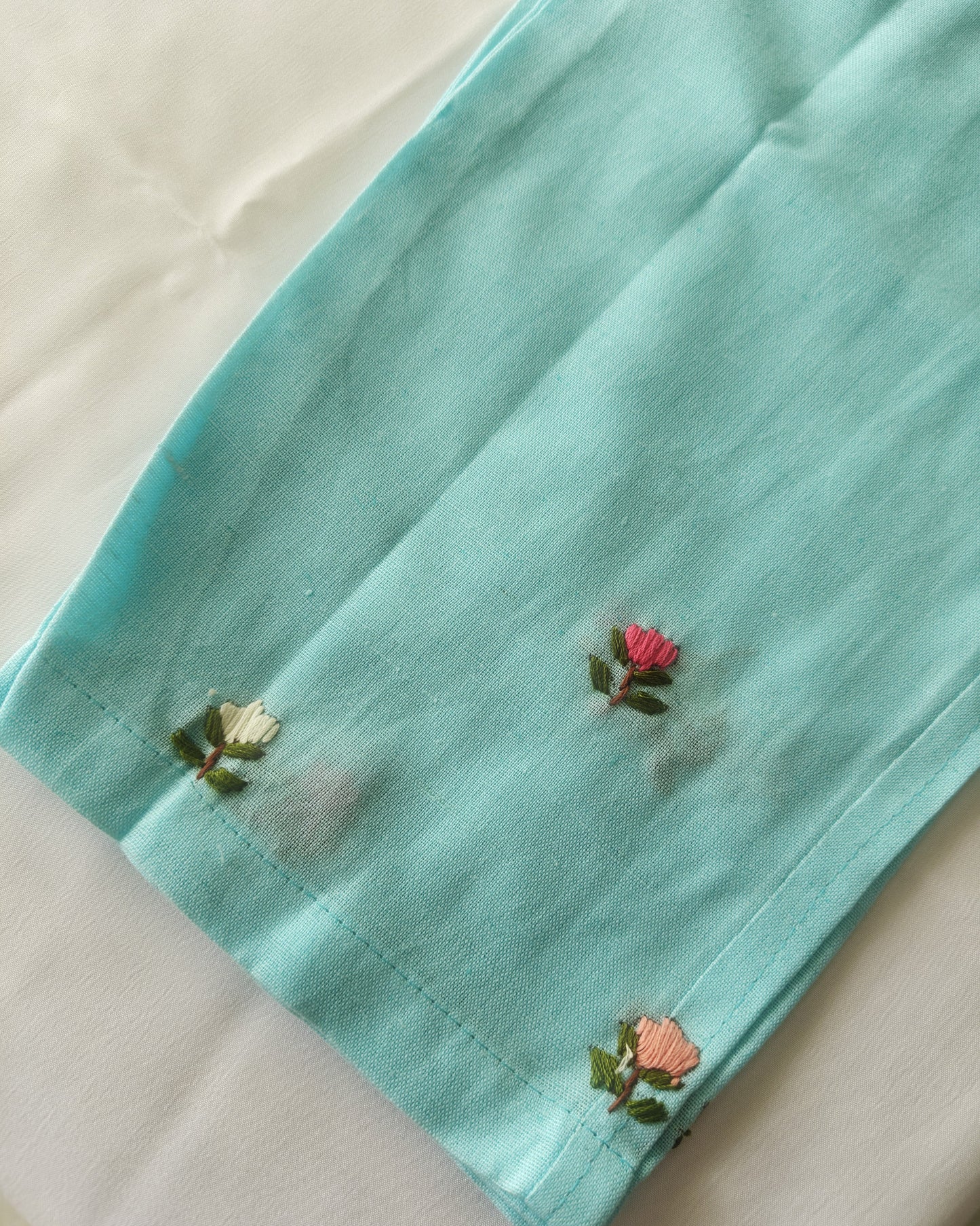 Sky Blue Hand Embroidery Cotton Suit