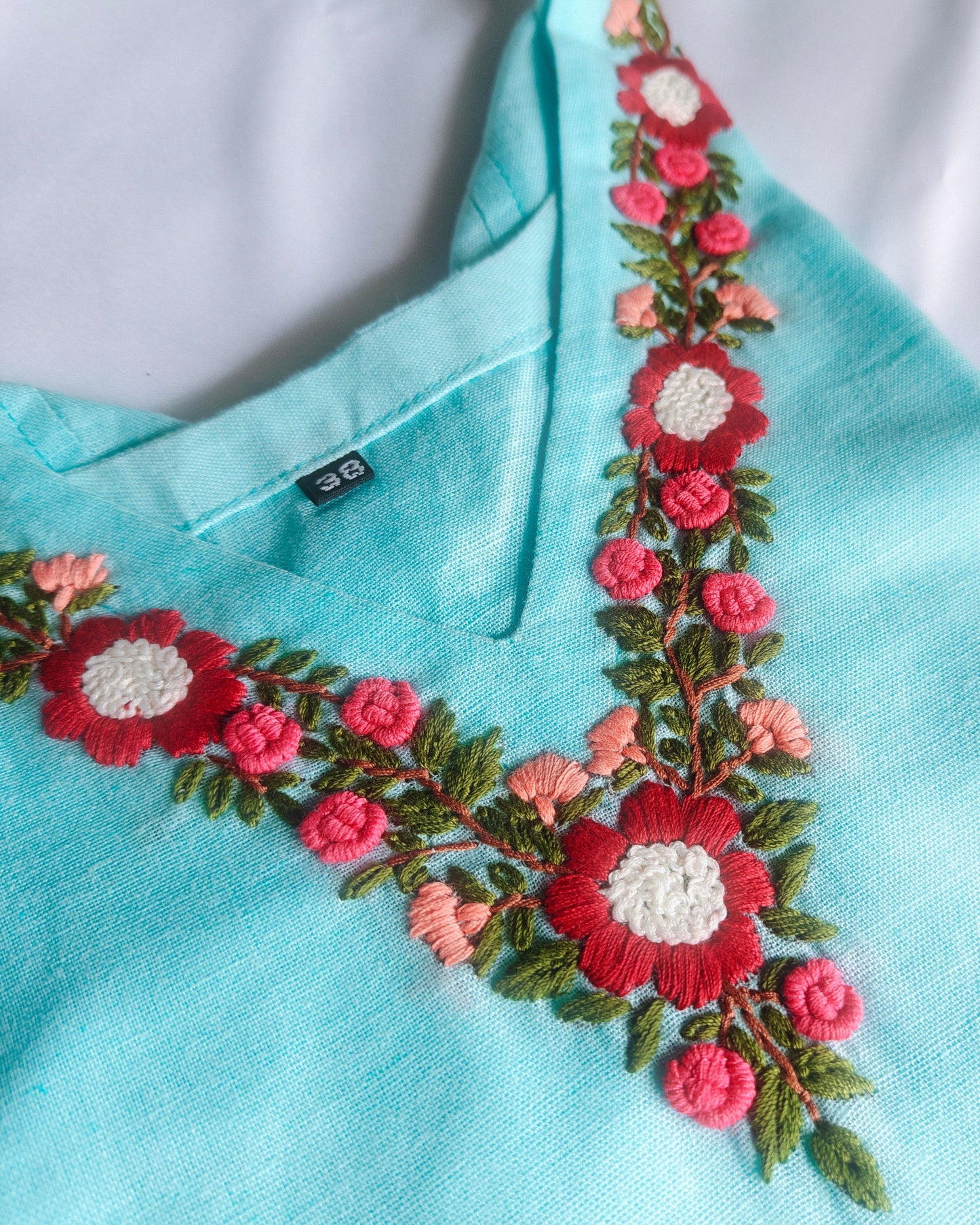 Sky Blue Hand Embroidery Cotton Suit