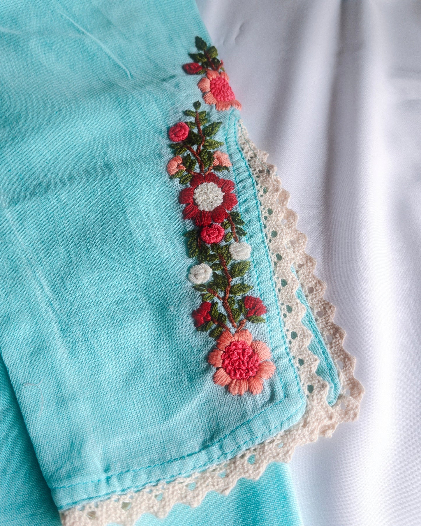 Sky Blue Hand Embroidery Cotton Suit