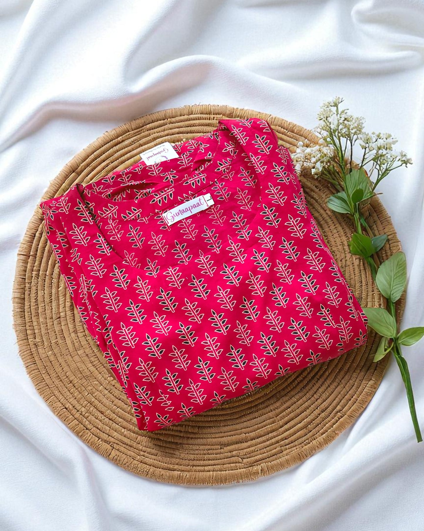 Pure Cotton Red Ajrakh Midi Dress