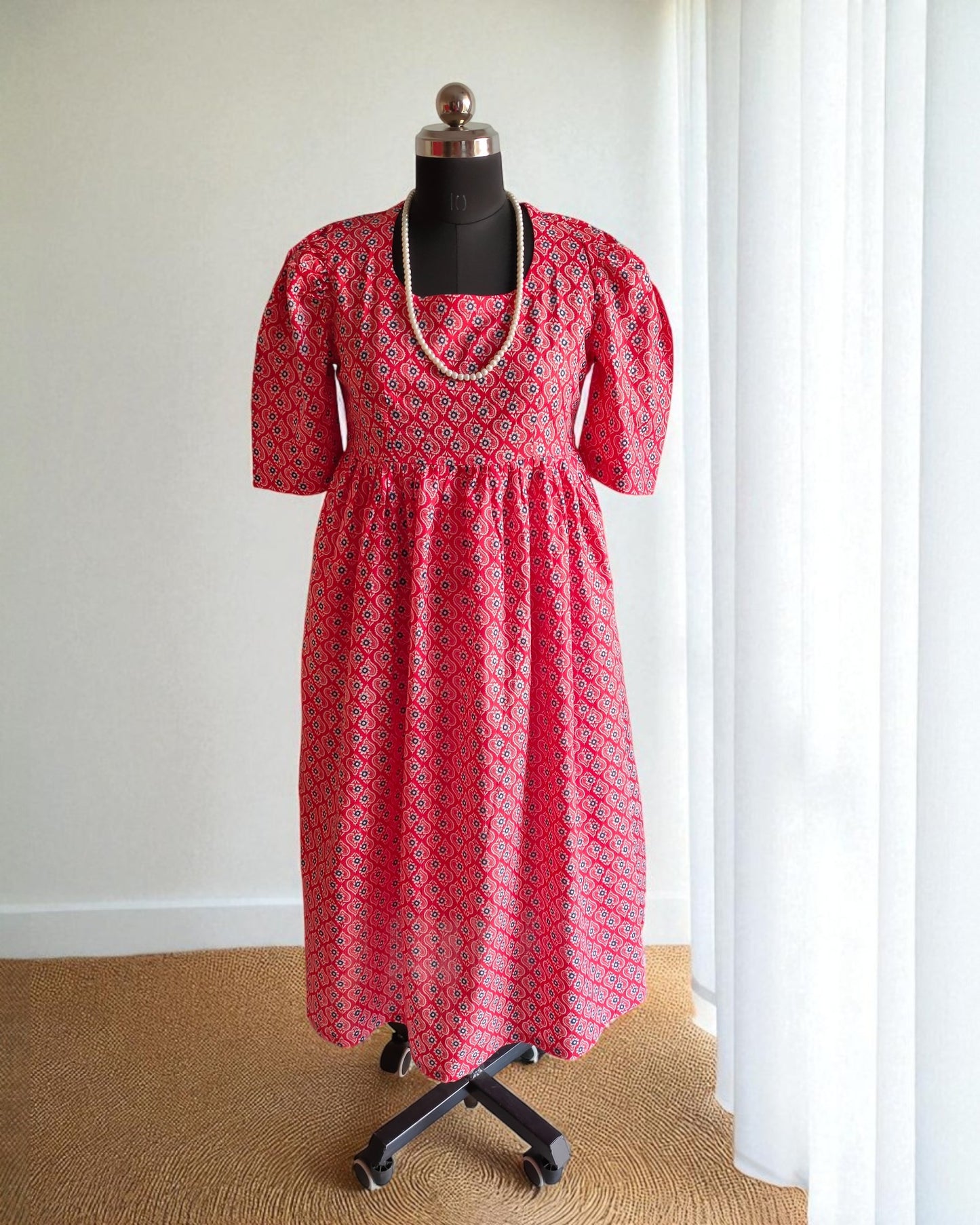 Red Printed Midi Dress