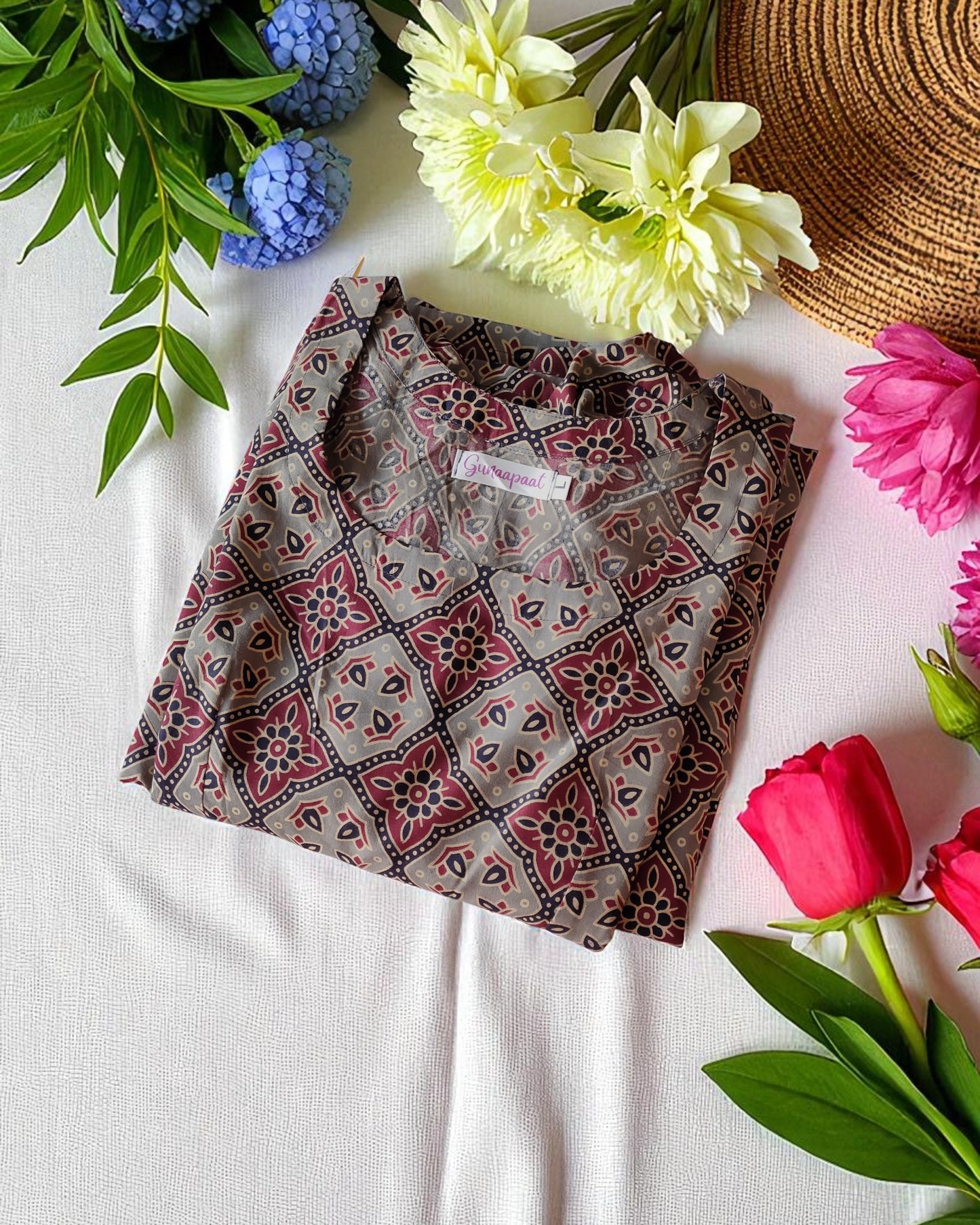 Ajrakh Cotton Midi Dress for women