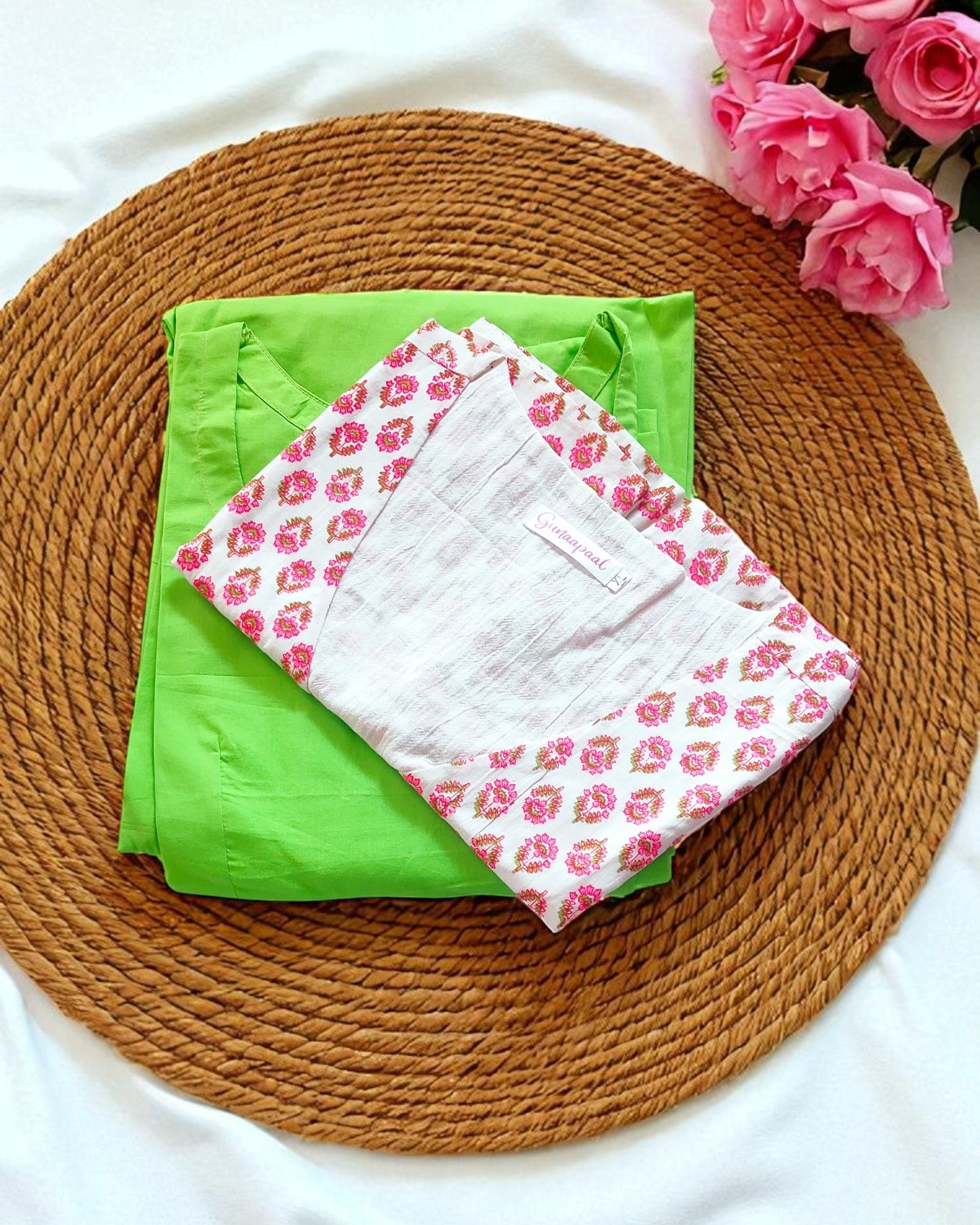 Pure Cotton Green Midi Dress with Overcoat