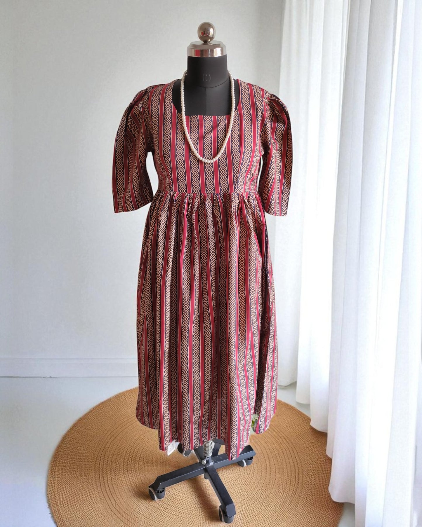 Maroon Pure Cotton Ajrakh Midi Dress