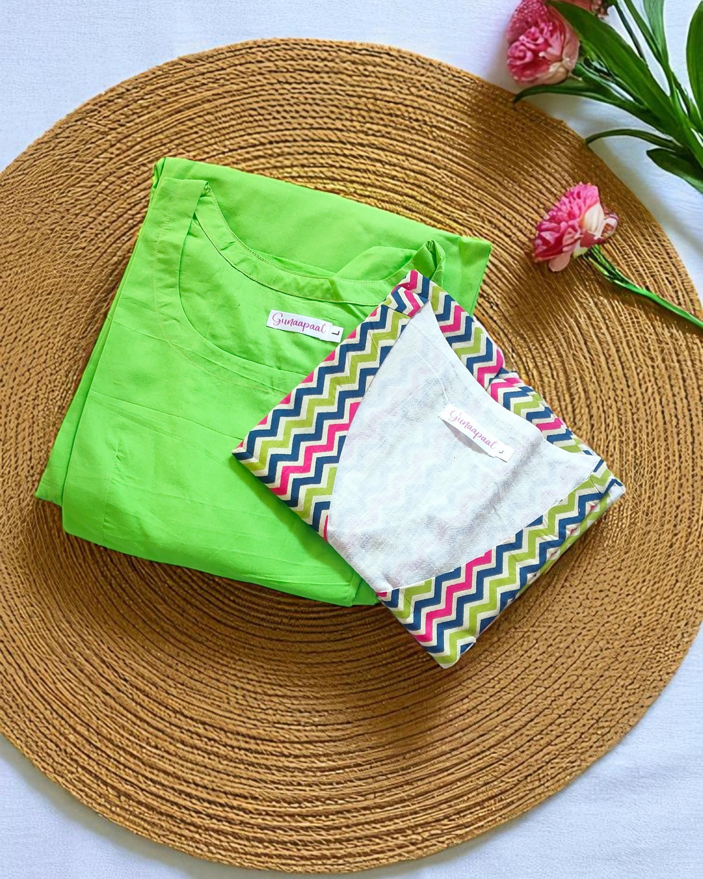 Green Cotton Midi Dress with Cotton Overcoat