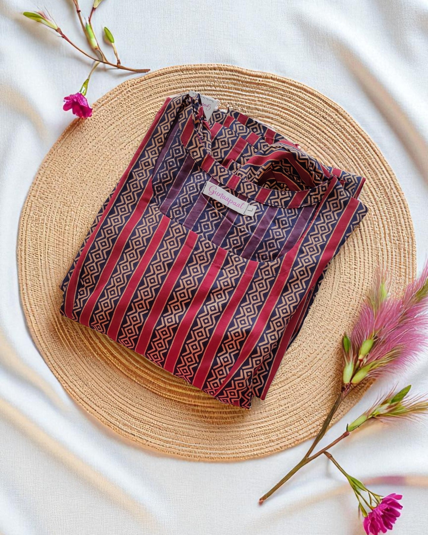 Maroon Pure Cotton Ajrakh Midi Dress