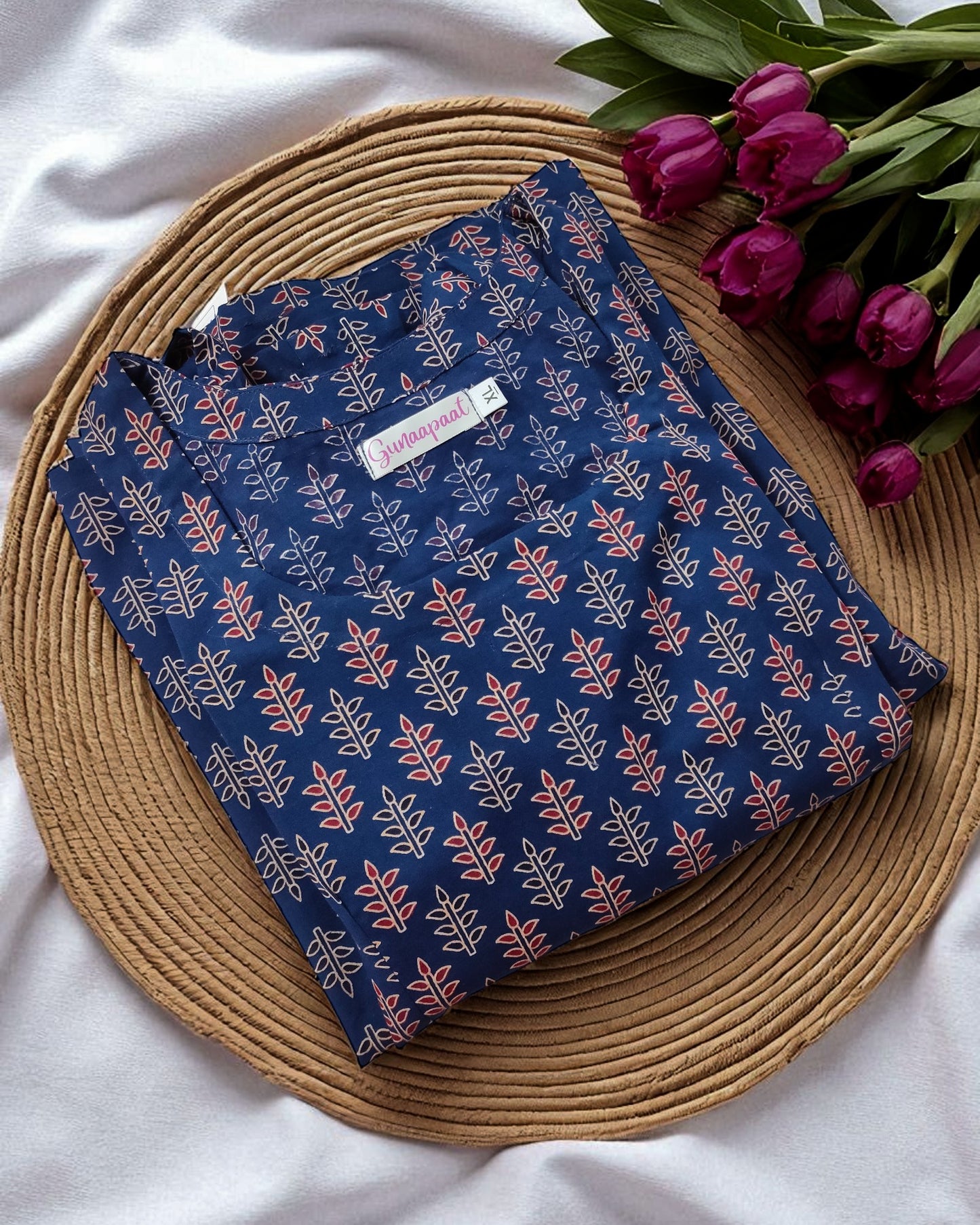 Navy Blue Pure Cotton Ajrakh Midi Dress