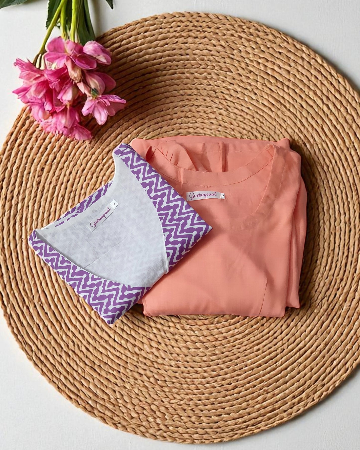 Peach Rayon Midi Dress with Cotton Overcoat