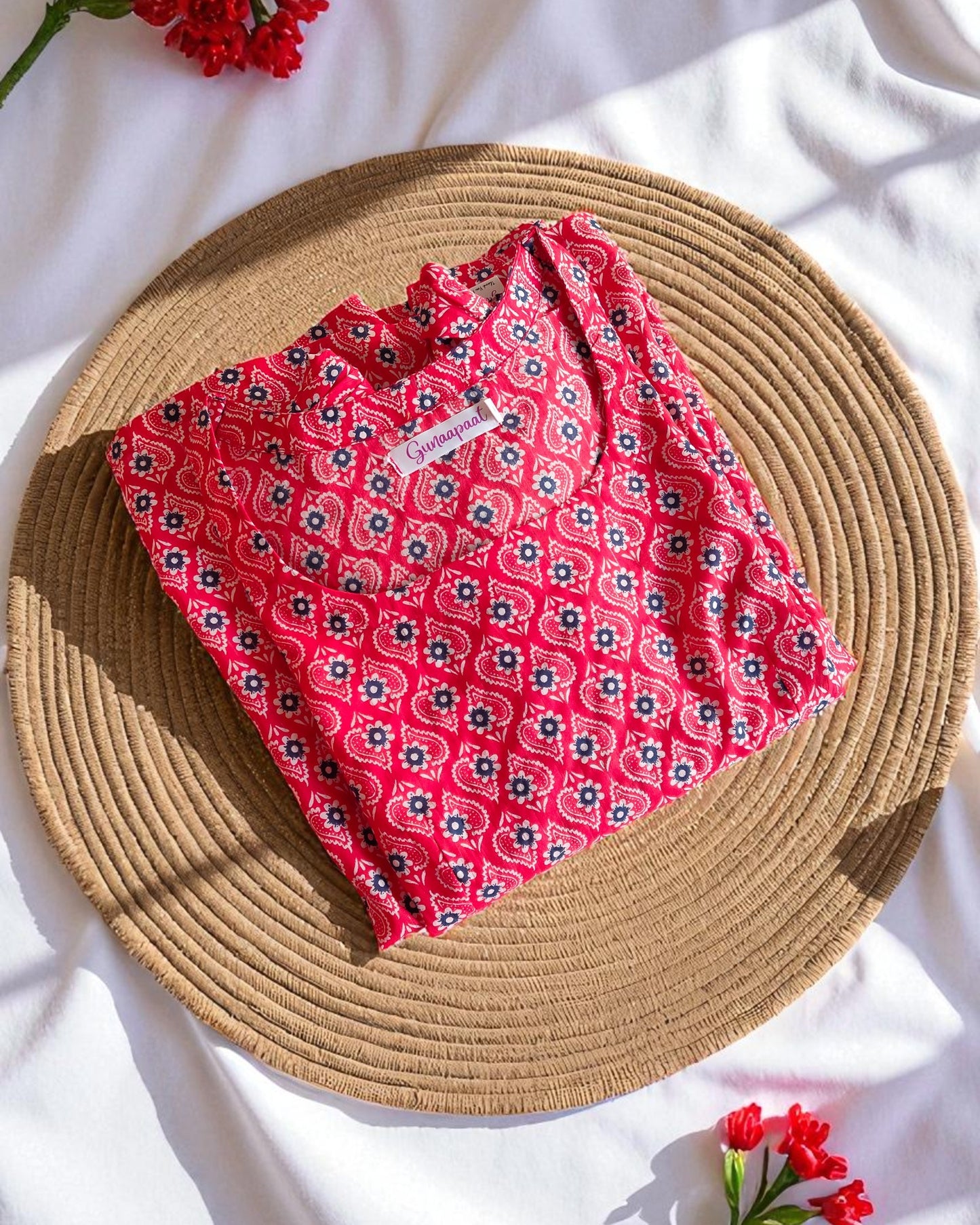 Red Printed Midi Dress